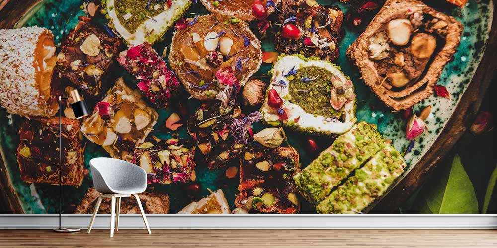 cafe-wallpaper-decor-12388-00 Renkli Lokum Çeşitleri Anadolu Mutfağı Duvar Kağıdı 12388