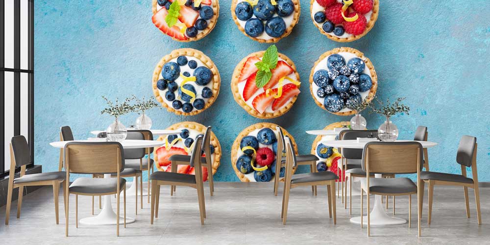 Meyveli Tart Desenli Kafe Duvar Kağıdı 12348