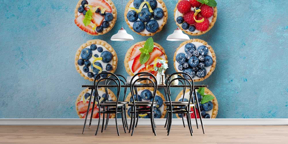 Meyveli Tart Desenli Kafe Duvar Kağıdı 12348