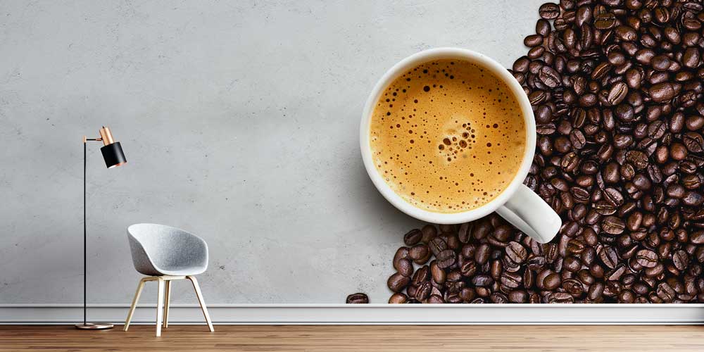 Kahve Çekirdekleri ve Espresso Fincanı Desenli Kafe Duvar Kağıdı 12353