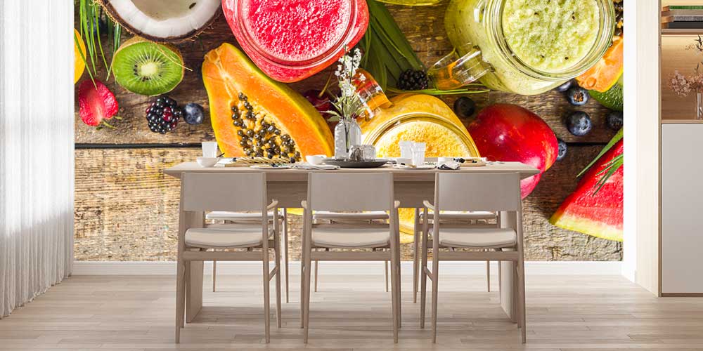 cafe-wallpaper-decoration-12373-03 Egzotik Meyve ve Smoothie Desenli Kafe Duvar Kağıdı 12373