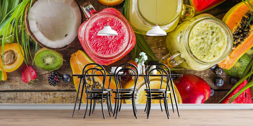 cafe-wallpaper-decoration-12373-04 Egzotik Meyve ve Smoothie Desenli Kafe Duvar Kağıdı 12373
