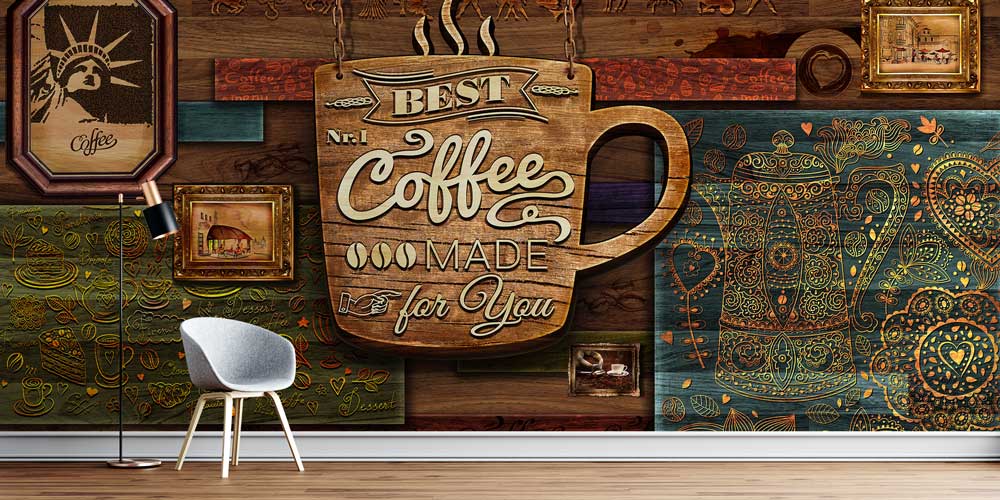Vintage Kahve Tasarımlı Kafe Duvar Kağıdı 12354
