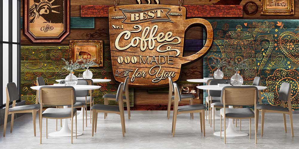 Vintage Kahve Tasarımlı Kafe Duvar Kağıdı 12354