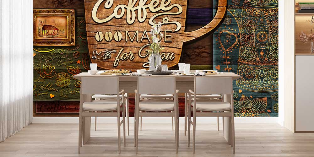 Vintage Kahve Tasarımlı Kafe Duvar Kağıdı 12354