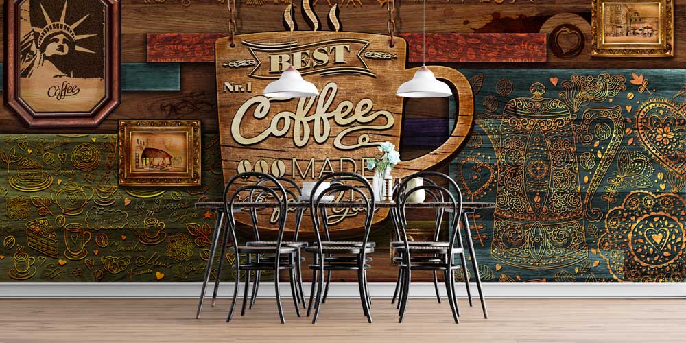 Vintage Kahve Tasarımlı Kafe Duvar Kağıdı 12354