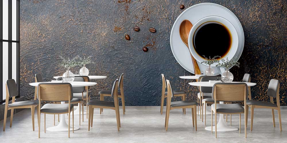 Kahve Fincanı Desenli Kafe Duvar Kağıdı 12352