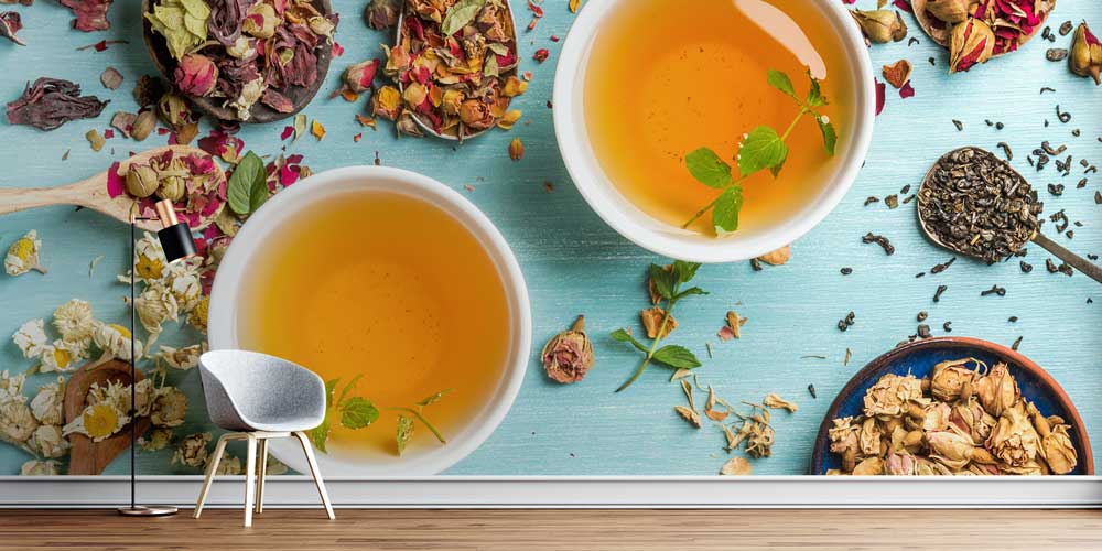 Bitki Çayı ve Kurutulmuş Çiçek Desenli Kafe Duvar Kağıdı 12367