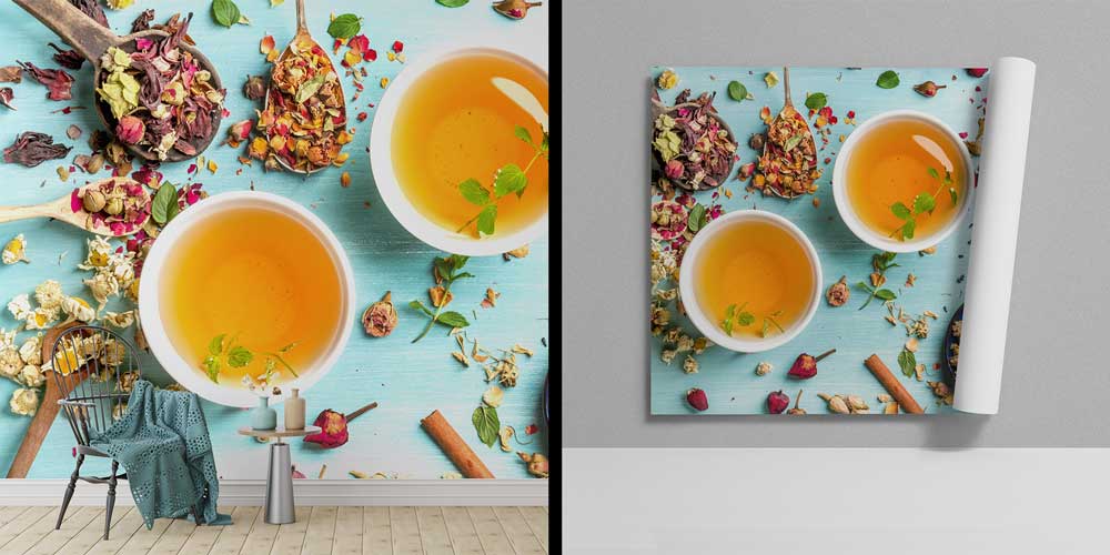 Bitki Çayı ve Kurutulmuş Çiçek Desenli Kafe Duvar Kağıdı 12367