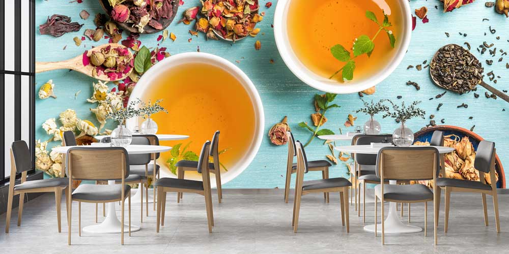 Bitki Çayı ve Kurutulmuş Çiçek Desenli Kafe Duvar Kağıdı 12367