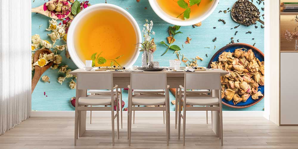 Bitki Çayı ve Kurutulmuş Çiçek Desenli Kafe Duvar Kağıdı 12367