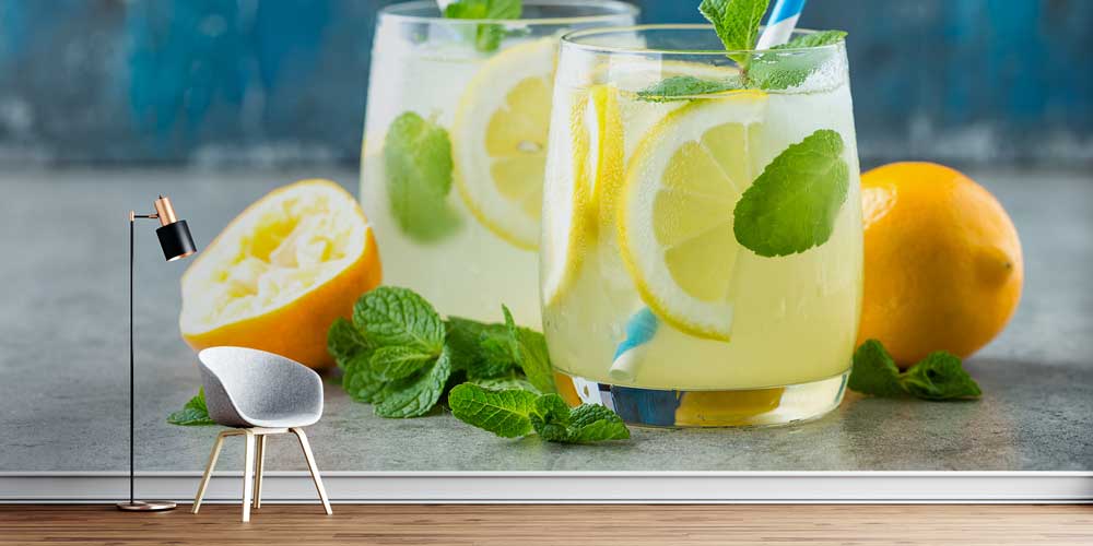 Limonata ve Nane Desenli Kafe Duvar Kağıdı 12371