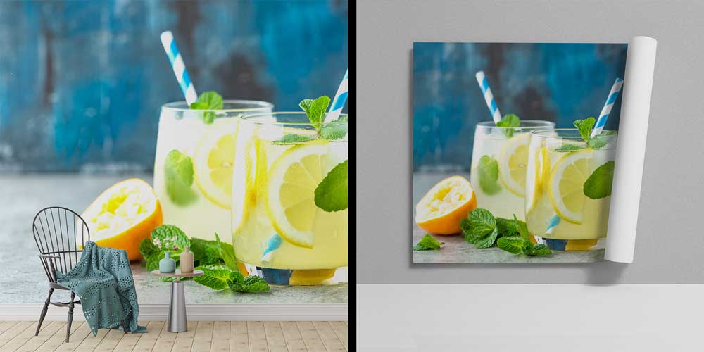 Limonata ve Nane Desenli Kafe Duvar Kağıdı 12371