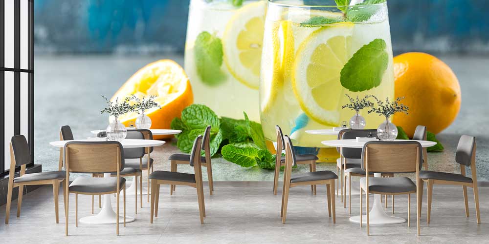 Limonata ve Nane Desenli Kafe Duvar Kağıdı 12371