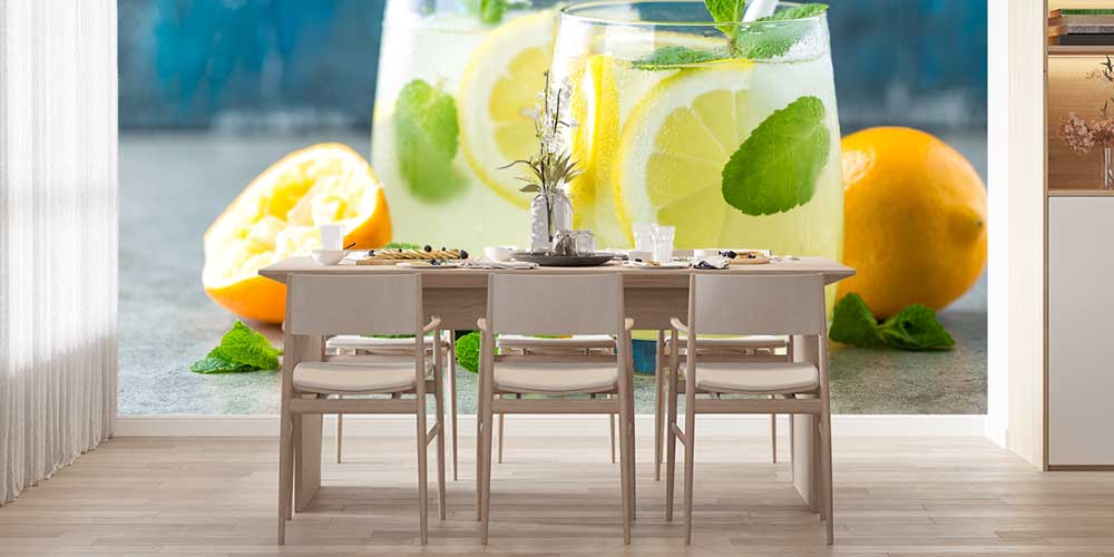 Limonata ve Nane Desenli Kafe Duvar Kağıdı 12371