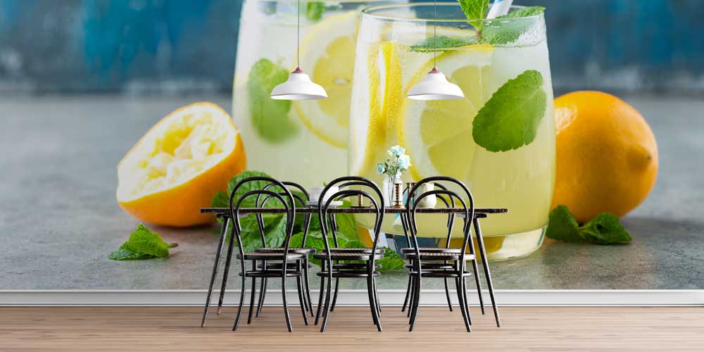 Limonata ve Nane Desenli Kafe Duvar Kağıdı 12371