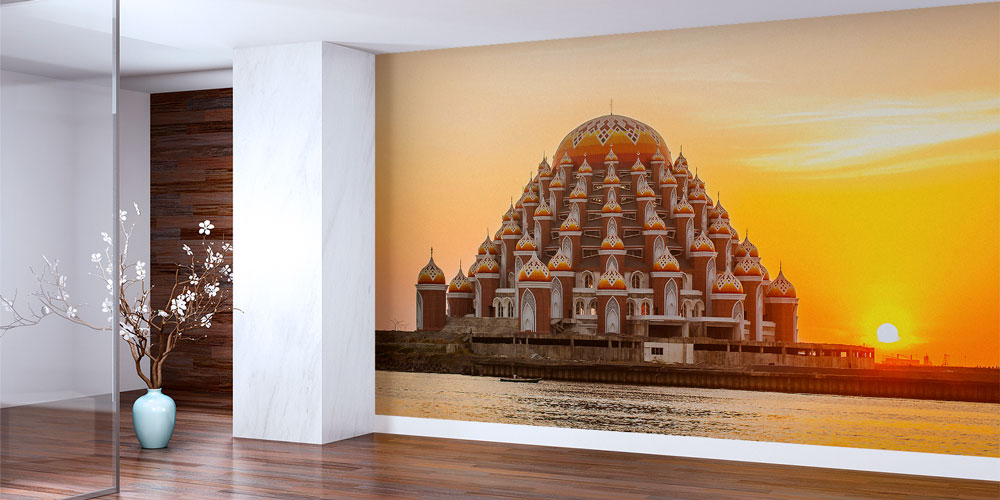 cami-islam-duvar-sanati-10438-01 99 Kubbeli Gün Batımı Cami Duvar Kağıdı 10438