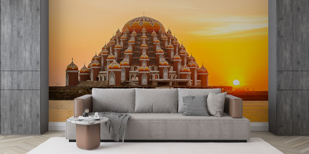 cami-islam-duvar-sanati-10438-02 99 Kubbeli Gün Batımı Cami Duvar Kağıdı 10438