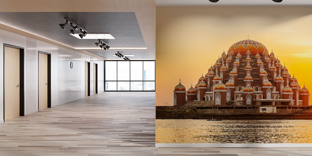 cami-islam-duvar-sanati-10438-03 99 Kubbeli Gün Batımı Cami Duvar Kağıdı 10438