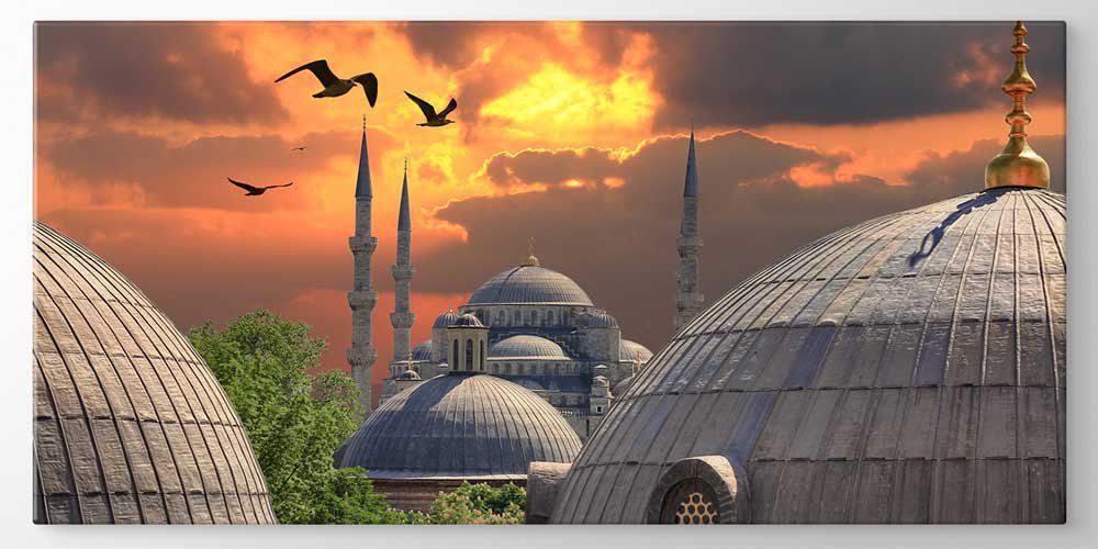 İstanbul Camii Kubbeleri ve Gün Batımı Manzaralı Büyük Ebatlı Duvar Dekoru – 11466