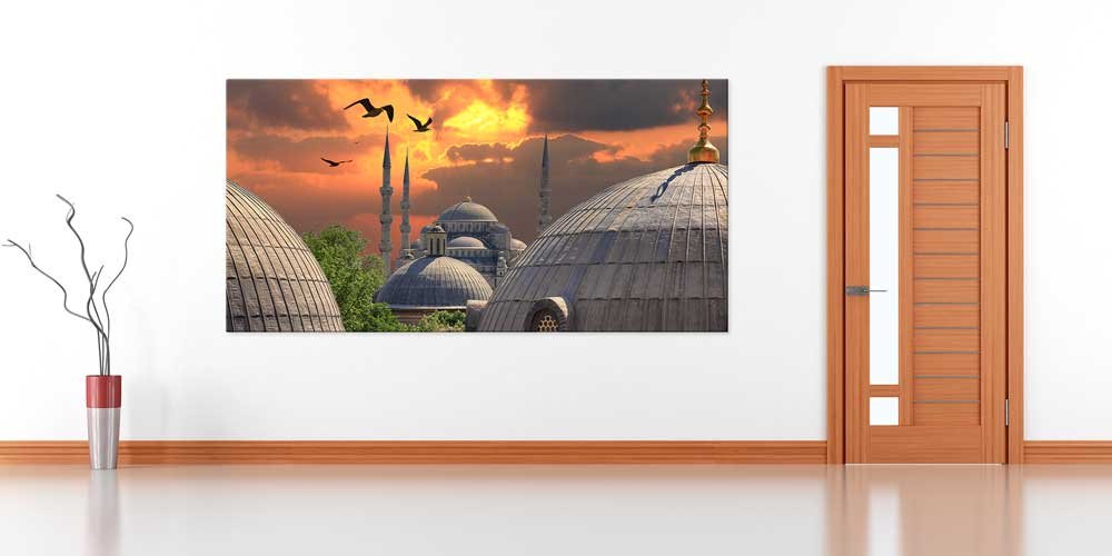 İstanbul Camii Kubbeleri ve Gün Batımı Manzaralı Büyük Ebatlı Duvar Dekoru – 11466