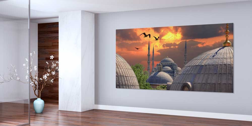 İstanbul Camii Kubbeleri ve Gün Batımı Manzaralı Büyük Ebatlı Duvar Dekoru – 11466