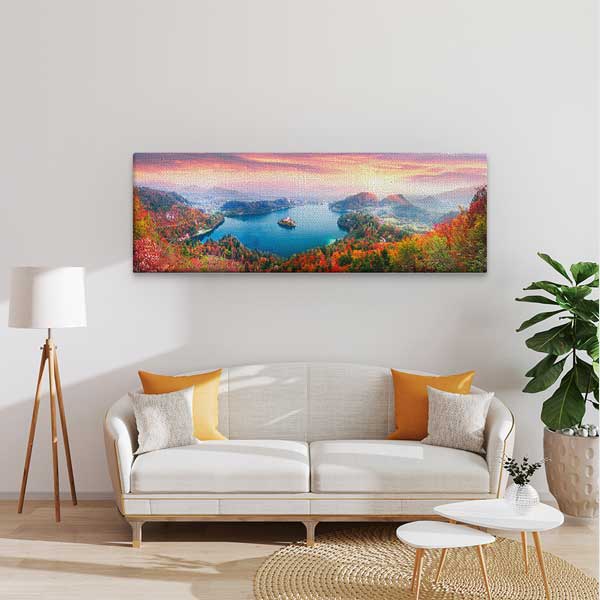 Bled Gölü Günbatımı Panoramik Kanvas Tablo 13882