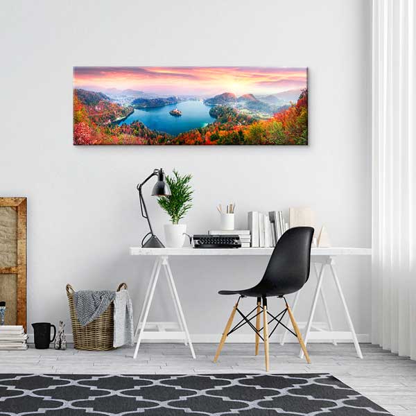 Bled Gölü Günbatımı Panoramik Kanvas Tablo 13882