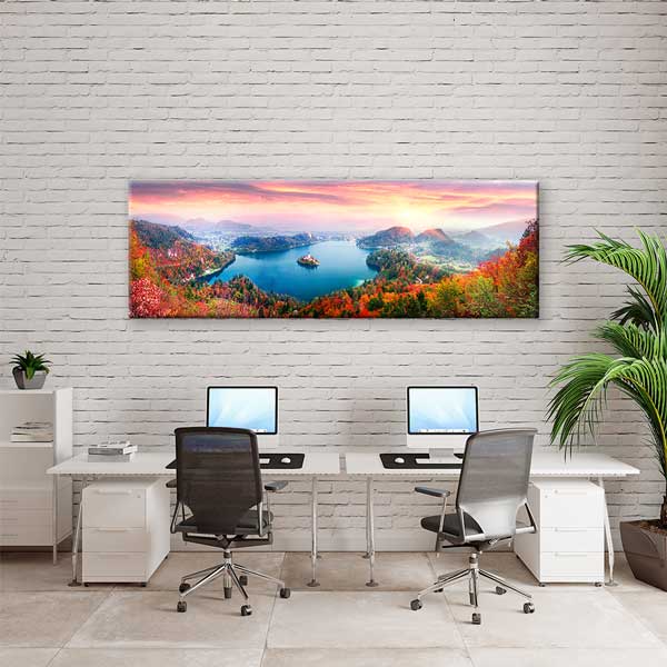 Bled Gölü Günbatımı Panoramik Kanvas Tablo 13882