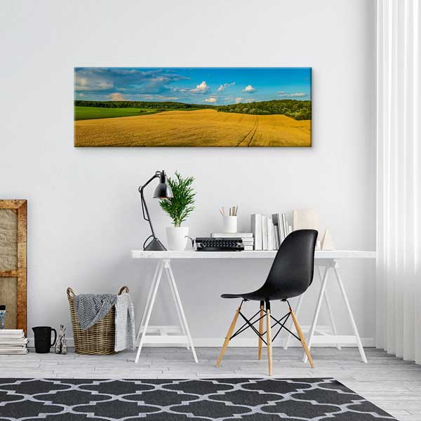Altın Buğday Tarlası ve Mavi Gökyüzü Panoramik Kanvas Tablo 13896