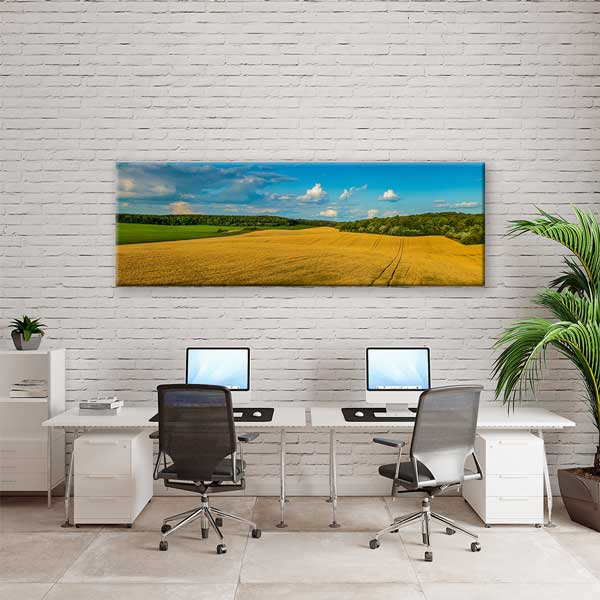 Altın Buğday Tarlası ve Mavi Gökyüzü Panoramik Kanvas Tablo 13896