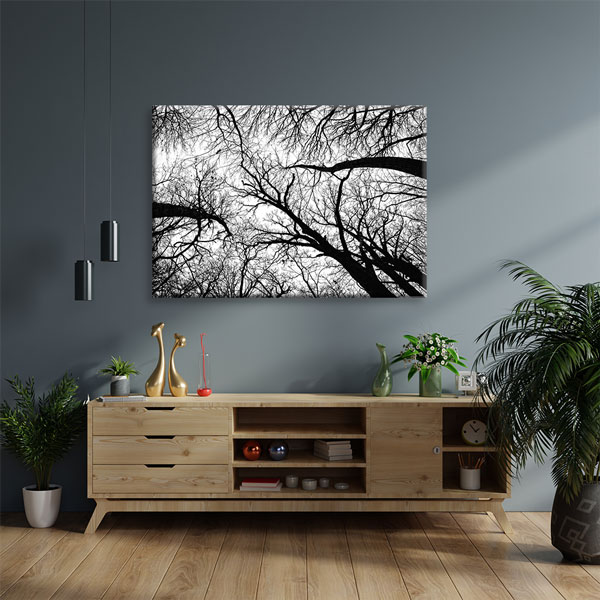 Siyah Beyaz Ağaç Dalları Perspektif Kanvas Tablo 2193