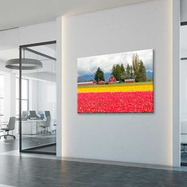 canvas-art-decor-13583-04 Renkli Lale Tarlaları ve Çiftlik Manzarası Kanvas Tablo 13583