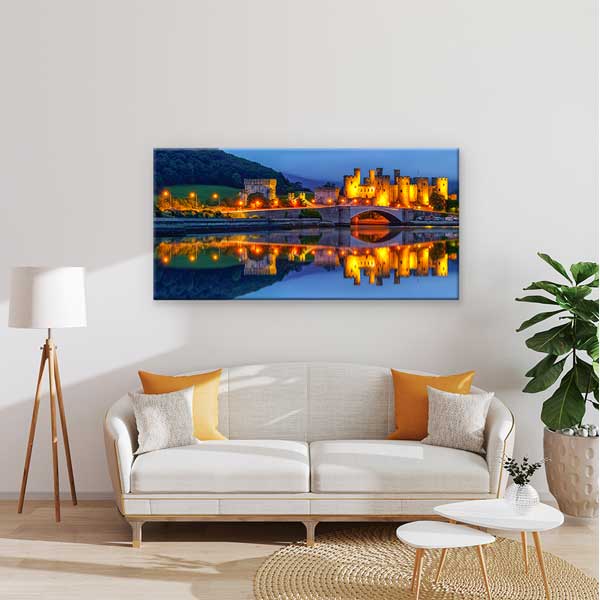 Gece Işıklı Tarihi Kale ve Köprü Kanvas Tablo – 13745