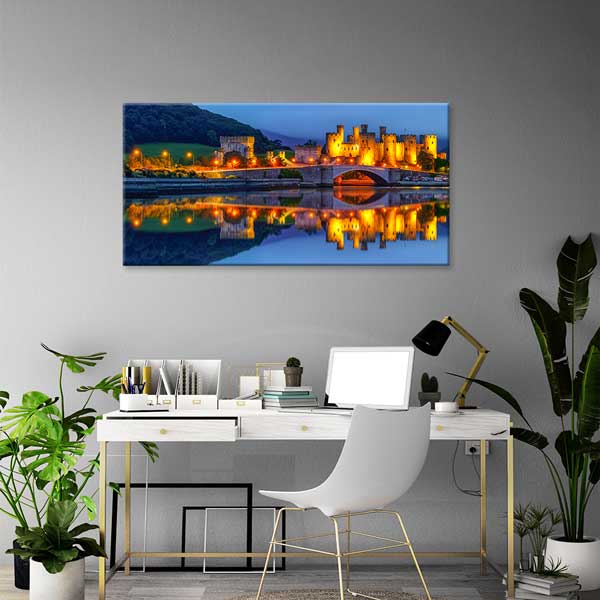 Gece Işıklı Tarihi Kale ve Köprü Kanvas Tablo – 13745