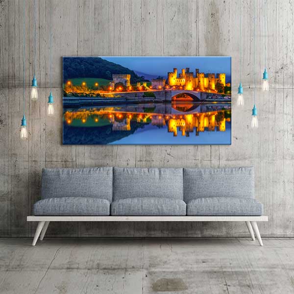 Gece Işıklı Tarihi Kale ve Köprü Kanvas Tablo – 13745
