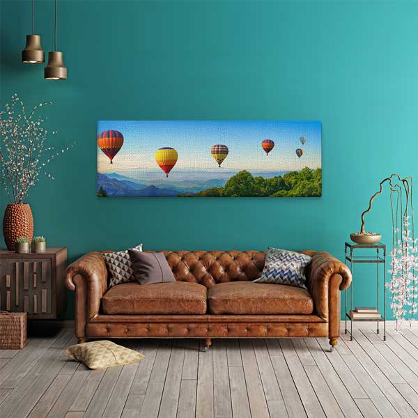 Renkli Balonlar Dağ Manzarası Panoramik Kanvas Tablo 13783