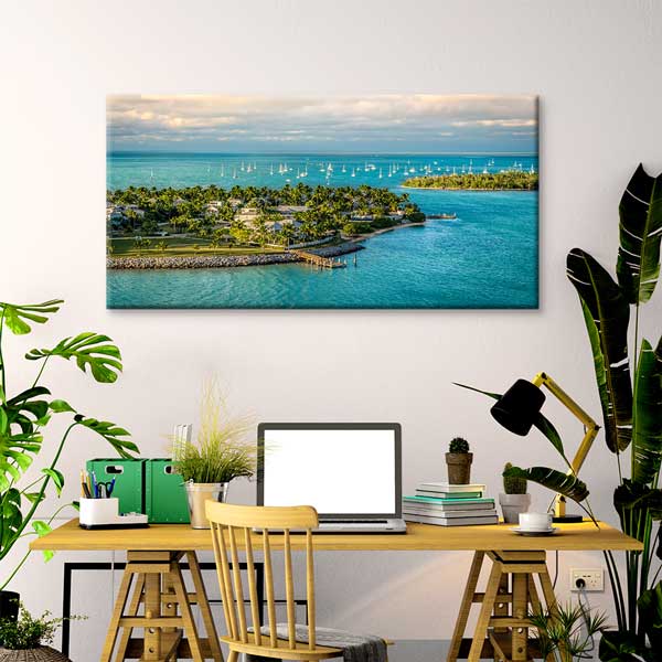 Turkuaz Deniz ve Tropikal Ada Kıyı Manzarası Duvar Tablosu – 13769