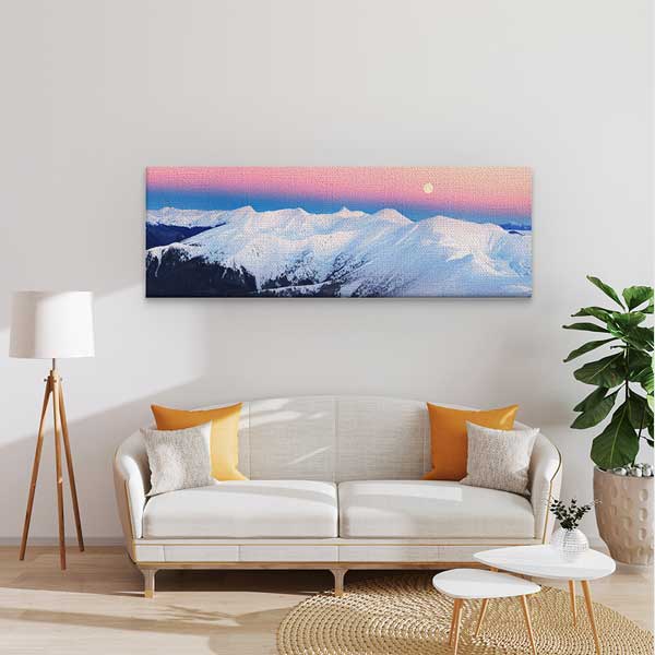 Karlı Dağlar ve Dolunay Manzaralı Kanvas Tablo 13800