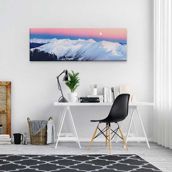 Karlı Dağlar ve Dolunay Manzaralı Kanvas Tablo 13800