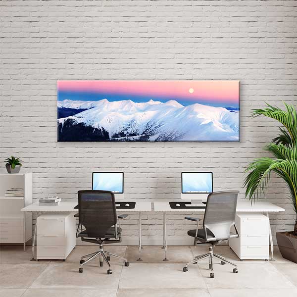 Karlı Dağlar ve Dolunay Manzaralı Kanvas Tablo 13800