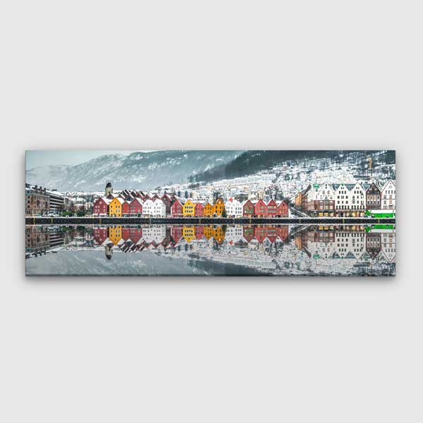 Renkli İskandinav Evleri ve Kış Manzaralı Kanvas Tablo 13798