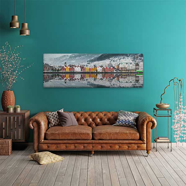 Renkli İskandinav Evleri ve Kış Manzaralı Kanvas Tablo 13798