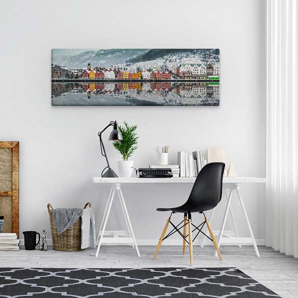 Renkli İskandinav Evleri ve Kış Manzaralı Kanvas Tablo 13798