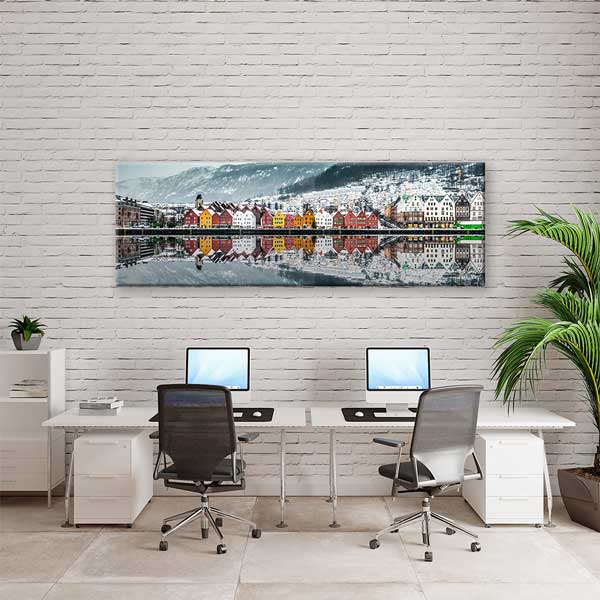 Renkli İskandinav Evleri ve Kış Manzaralı Kanvas Tablo 13798