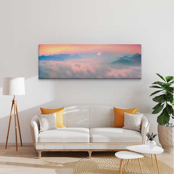 Pastel Gökyüzü ve Sisli Dağlar Manzaralı Kanvas Tablo 13808