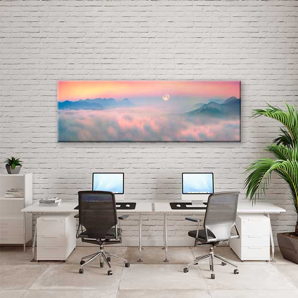 Pastel Gökyüzü ve Sisli Dağlar Manzaralı Kanvas Tablo 13808