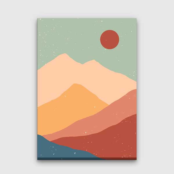 Minimal Kızıl Güneşli Dağ Manzarası Duvar Tablosu 13963