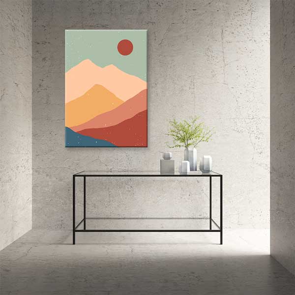 Minimal Kızıl Güneşli Dağ Manzarası Duvar Tablosu 13963