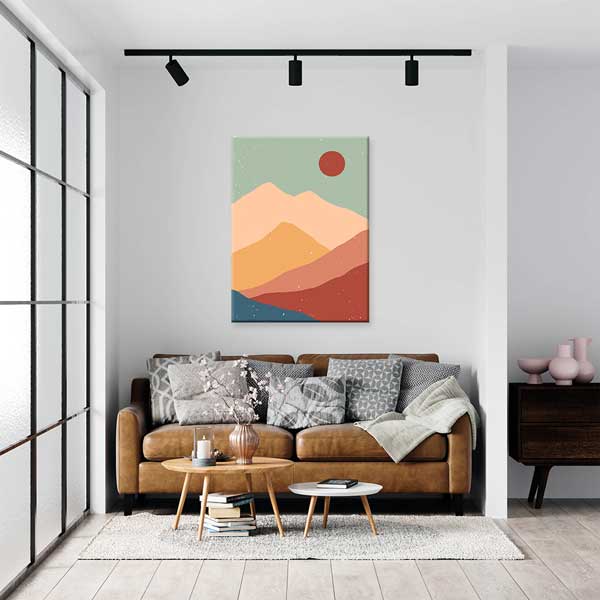 Minimal Kızıl Güneşli Dağ Manzarası Duvar Tablosu 13963